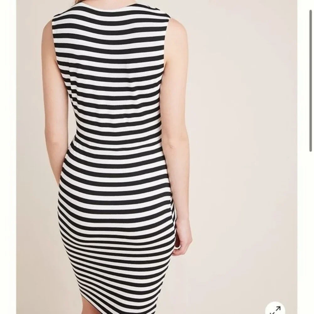 Anthropologie Bailey 44 Elena Black and White Striped Faux Wrap Dress, Size S